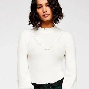 NWOT, Free People Love Struck Turtleneck Ribbed Blouse, White, Size XL